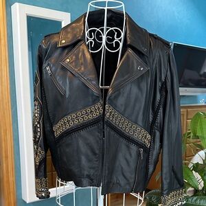 Black Leather Jacket with Gold Accents